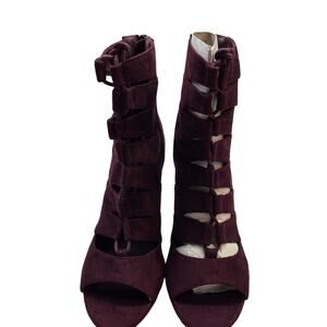 Coconuts Women's 7,5 Boot Maroon Shoe 4 Inch High Heel Open Toe Zipper